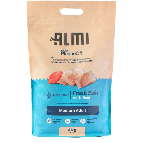ALMI ProDen PlaqueOff barība pieaugušiem vidēja lieluma suņiem, 3kg